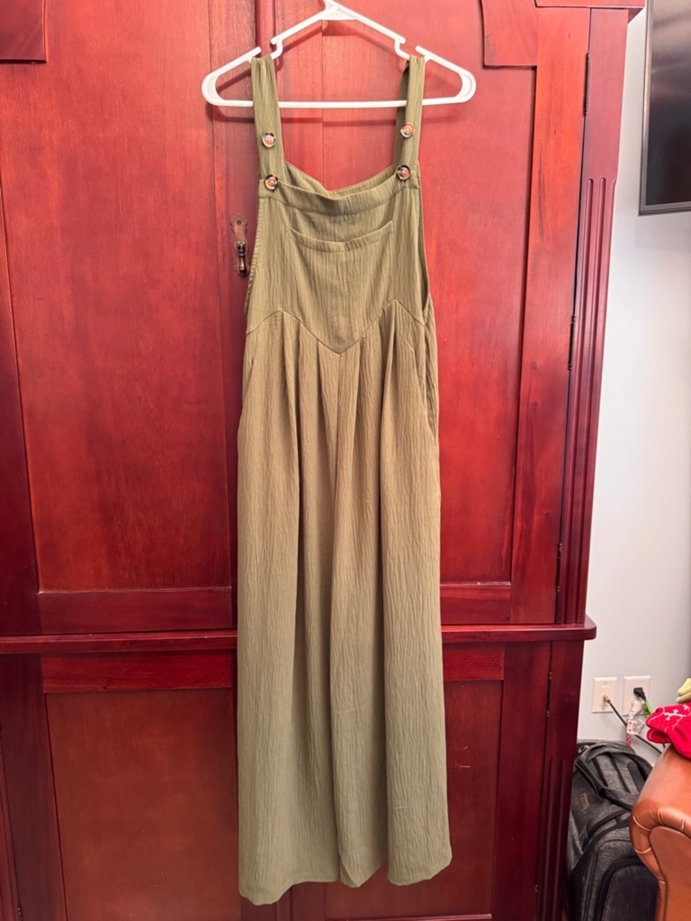 Dokotoo Wide Leg Boho Overalls - Olive Green - Adjustable Straps - Size Med